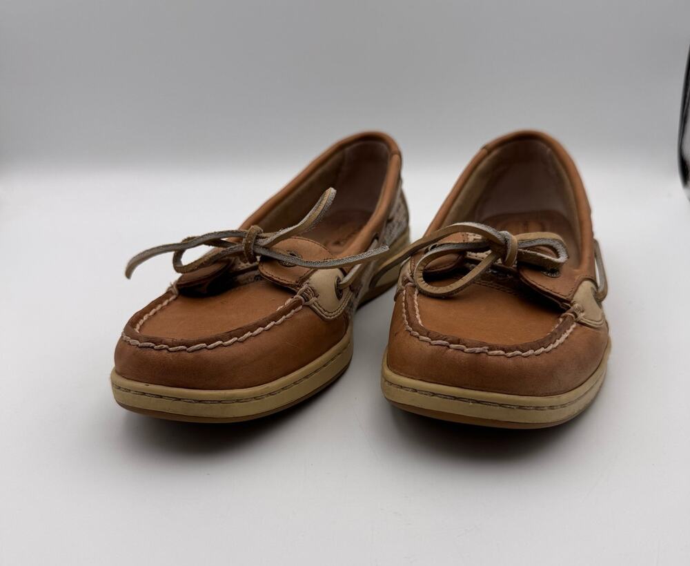 Sperry Top Siders Women's 8.5 Shoes Tan Leather Leopard Print Sequins Lace Up